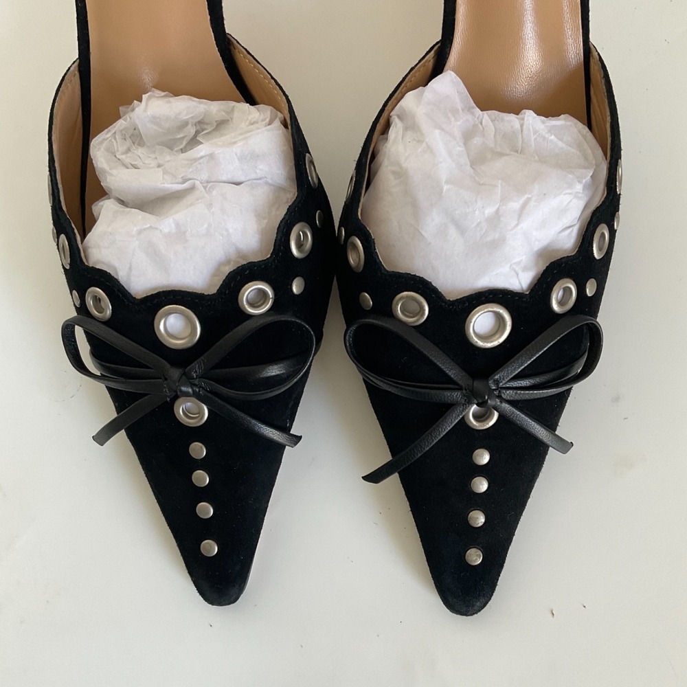 Tony Bianco Revolve Mule Heels Stiletto Shae Pointed Toe Dressy Bow Chic Size 7 - Picture 6 of 15